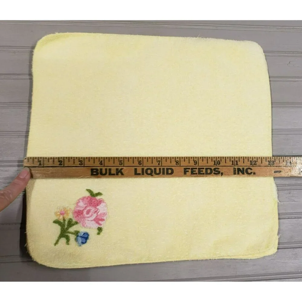 5 pc Vintage Towel Set, The Bathworks, Yellow with Embroidered Flowers